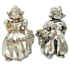 Vintage Silver Dutch Boy and Girl Salt and Pepper Shakers Plastic Collectible